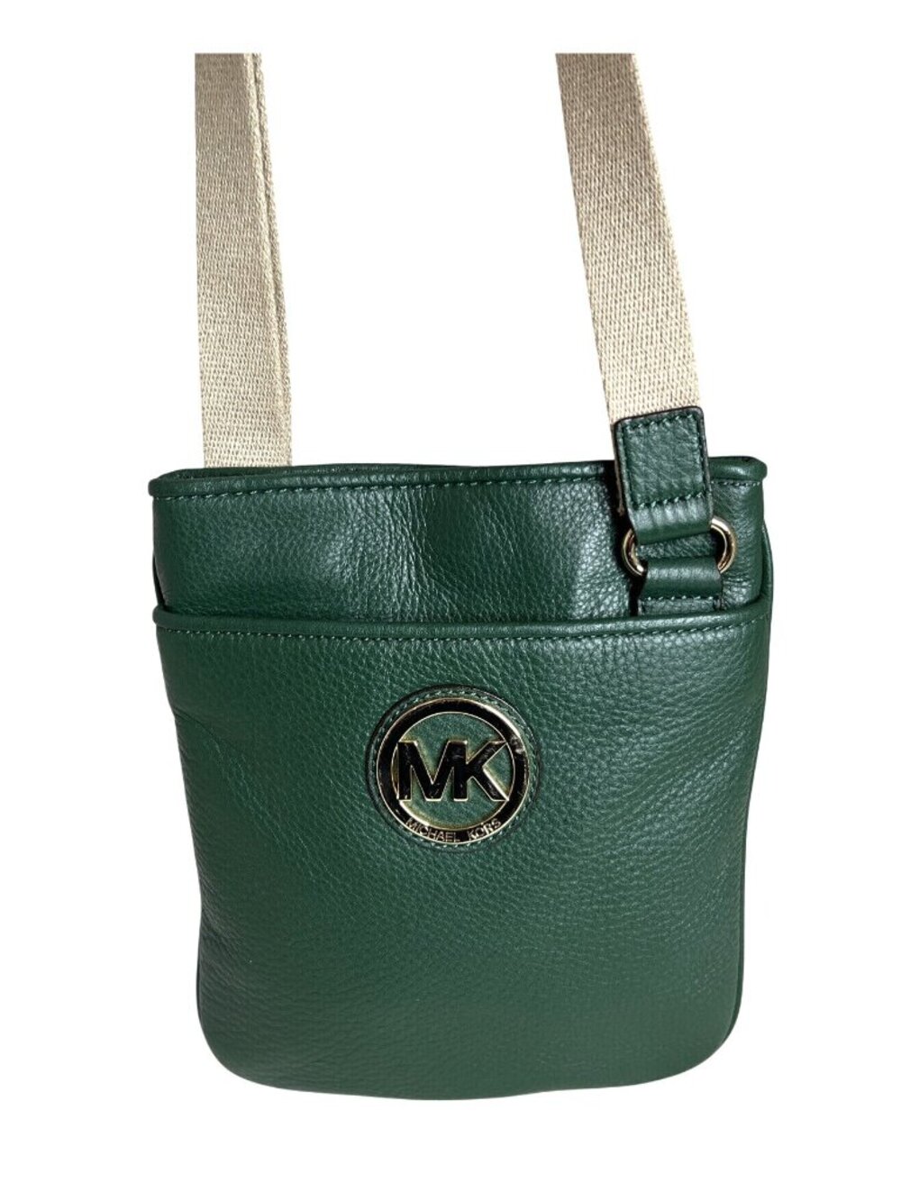 Michael Kors Fulron Green Crossbody Bag With Gold Logo & Beige Strap